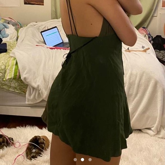 zara: '"strappy"" olive green mini dress. - Picture 2 of 4